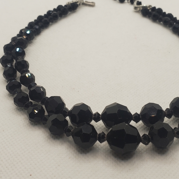 Vintage Art Deco Black Faceted Glass Bead Nec - Picture 5 of 7